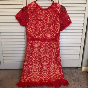 Red lace cocktail mini dress